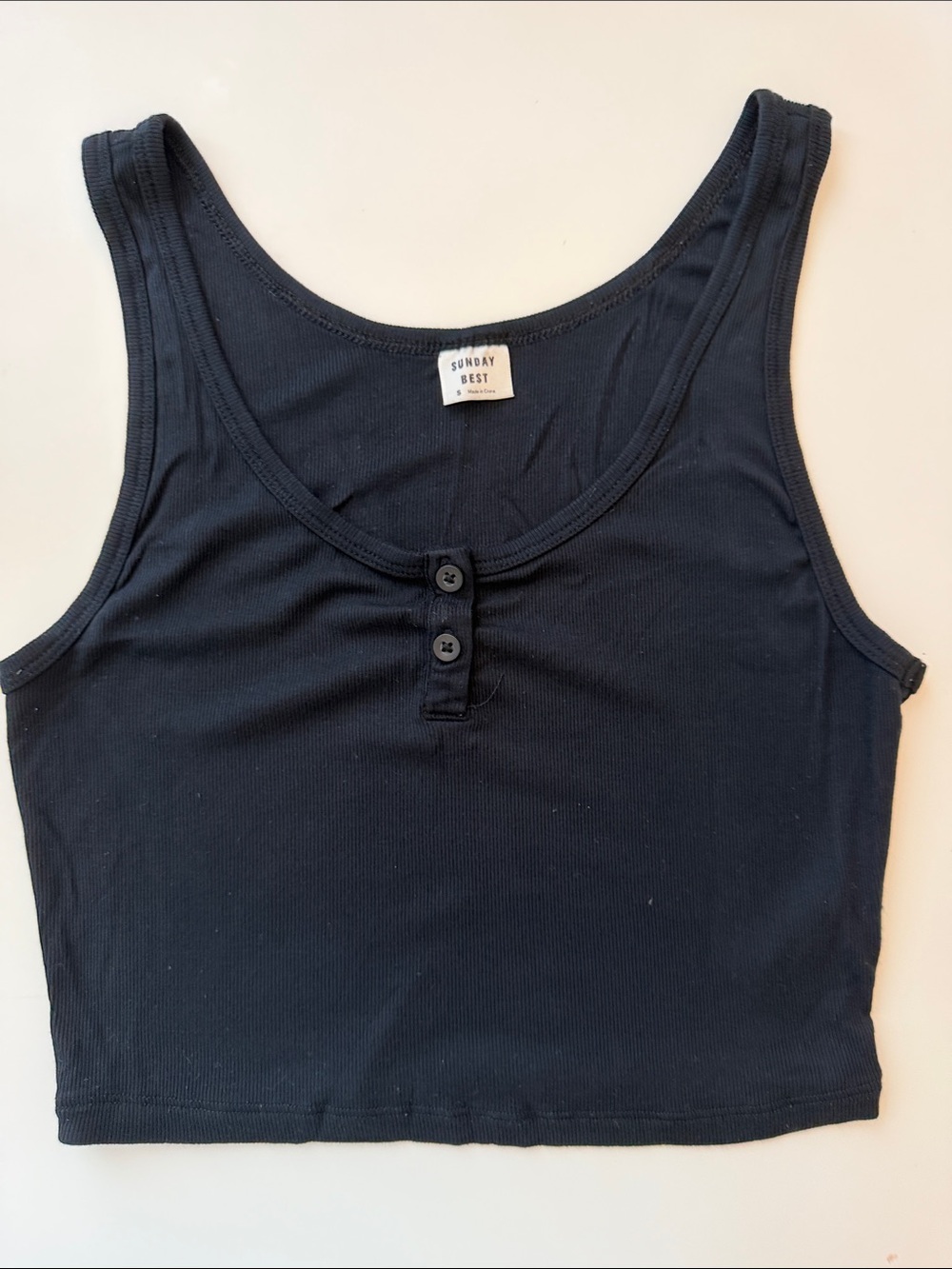 Aritzia Sunday Best Black Ribbed Crop Tank with Button Placket Size S